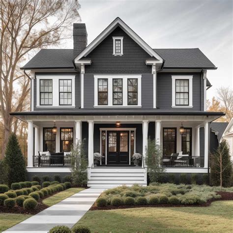 grey house black metal roof|gray house with dark trim.